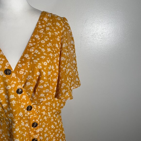 Lulus Midi Dress Women's XL Yellow Floral Print After Bloom Delight Button Front - Picture 4 of 15